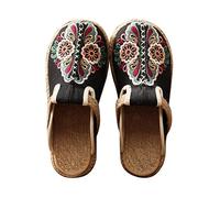 YXCKG Punta Chiusa Pantofole Ciabatte Estive, Donna Retro Fiore Ricamato Piatto Scarpe Cinese, Sandali Estivi per Le Vacanze, Pantofole di Tela per Uso Domestico Scarpe Singole
