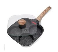 YXCPFEO Padella antiaderente for uova da 4 tazze con coperchio ribaltabile, cuoci-pancake in alluminio spatola e pennello, cottura di hamburger frittate(Black with cover)