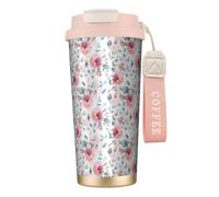 YXDVPALNE Acquerello di flora australiana con eucalipti e fiori rosa,Tazza da caffè in acciaio inossidabile 316 con cordino, bicchiere termico da viaggio per auto, 500 ml