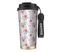 YXDVPALNE Acquerello di flora australiana con eucalipti e fiori rosa,Tazza da caffè in acciaio inossidabile 316 con cordino, bicchiere termico da viaggio per auto, 500 ml
