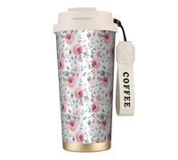 YXDVPALNE Acquerello di flora australiana con eucalipti e fiori rosa,Tazza da caffè in acciaio inossidabile 316 con cordino, bicchiere termico da viaggio per auto, 500 ml