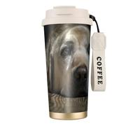 YXDVPALNE Adorabile cane Labrador,Tazza da caffè in acciaio inossidabile 316 con cordino, bicchiere termico da viaggio per auto, 500 ml