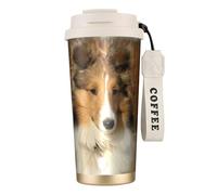 YXDVPALNE Adorabile cane Sheltie,Tazza da caffè in acciaio inossidabile 316 con cordino, bicchiere termico da viaggio per auto, 500 ml