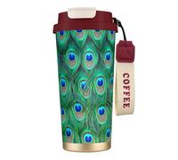 YXDVPALNE Adorabile pavone verde,Tazza da caffè in acciaio inossidabile 316 con cordino, bicchiere termico da viaggio per auto, 500 ml