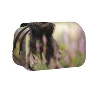 YXDVPALNE Affenpinscher Lawn Black Dogs Monkey Terrier Astuccio portapenne portatile a doppia conchiglia con cerniera