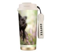 YXDVPALNE Affenpinscher Lawn Black Dogs Monkey Terrier,Tazza da caffè in acciaio inossidabile 316 con cordino, bicchiere termico da viaggio per auto, 500 ml