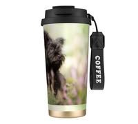 YXDVPALNE Affenpinscher Lawn Black Dogs Monkey Terrier,Tazza da caffè in acciaio inossidabile 316 con cordino, bicchiere termico da viaggio per auto, 500 ml