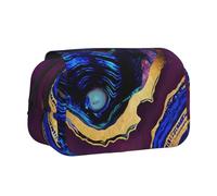 YXDVPALNE Agata astratta viola, blu, oro Astuccio portapenne portatile a doppia conchiglia con cerniera