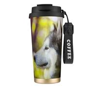 YXDVPALNE Alaskan Malamute Bokeh Animali Domestici Cani Carini,Tazza da caffè in acciaio inossidabile 316 con cordino, bicchiere termico da viaggio per auto, 500 ml