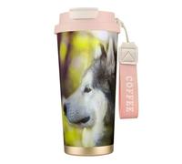 YXDVPALNE Alaskan Malamute Bokeh Animali Domestici Cani Carini,Tazza da caffè in acciaio inossidabile 316 con cordino, bicchiere termico da viaggio per auto, 500 ml