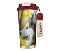 YXDVPALNE Alaskan Malamute Bokeh Animali Domestici Cani Carini,Tazza da caffè in acciaio inossidabile 316 con cordino, bicchiere termico da viaggio per auto, 500 ml