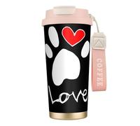 YXDVPALNE Amore per l'impronta della zampa del cane,Tazza da caffè in acciaio inossidabile 316 con cordino, bicchiere termico da viaggio per auto, 500 ml