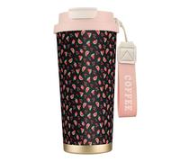 YXDVPALNE Angurie Ciliegie Nere,Tazza da caffè in acciaio inossidabile 316 con cordino, bicchiere termico da viaggio per auto, 500 ml