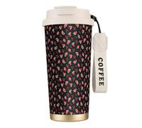 YXDVPALNE Angurie Ciliegie Nere,Tazza da caffè in acciaio inossidabile 316 con cordino, bicchiere termico da viaggio per auto, 500 ml
