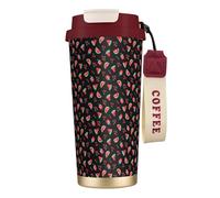 YXDVPALNE Angurie Ciliegie Nere,Tazza da caffè in acciaio inossidabile 316 con cordino, bicchiere termico da viaggio per auto, 500 ml