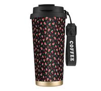 YXDVPALNE Angurie Ciliegie Nere,Tazza da caffè in acciaio inossidabile 316 con cordino, bicchiere termico da viaggio per auto, 500 ml