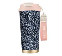 YXDVPALNE Animale leopardo azzurro chiaro,Tazza da caffè in acciaio inossidabile 316 con cordino, bicchiere termico da viaggio per auto, 500 ml