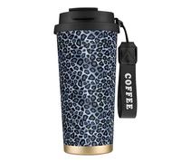 YXDVPALNE Animale leopardo azzurro chiaro,Tazza da caffè in acciaio inossidabile 316 con cordino, bicchiere termico da viaggio per auto, 500 ml