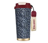 YXDVPALNE Animale leopardo azzurro chiaro,Tazza da caffè in acciaio inossidabile 316 con cordino, bicchiere termico da viaggio per auto, 500 ml