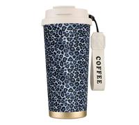 YXDVPALNE Animale leopardo azzurro chiaro,Tazza da caffè in acciaio inossidabile 316 con cordino, bicchiere termico da viaggio per auto, 500 ml