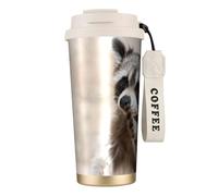 YXDVPALNE Animali intelligenti Procione Natura,Tazza da caffè in acciaio inossidabile 316 con cordino, bicchiere termico da viaggio per auto, 500 ml