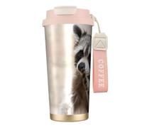 YXDVPALNE Animali intelligenti Procione Natura,Tazza da caffè in acciaio inossidabile 316 con cordino, bicchiere termico da viaggio per auto, 500 ml
