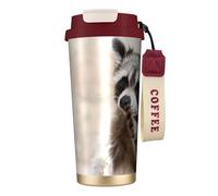 YXDVPALNE Animali intelligenti Procione Natura,Tazza da caffè in acciaio inossidabile 316 con cordino, bicchiere termico da viaggio per auto, 500 ml