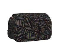 YXDVPALNE Arcobaleno lineare geometrico stampato in 3D Astuccio portapenne portatile a doppia conchiglia con cerniera