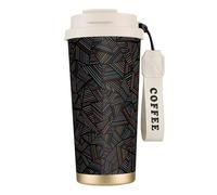YXDVPALNE Arcobaleno lineare geometrico stampato in 3D,Tazza da caffè in acciaio inossidabile 316 con cordino, bicchiere termico da viaggio per auto, 500 ml