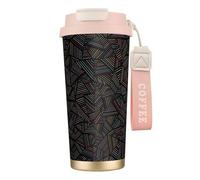 YXDVPALNE Arcobaleno lineare geometrico stampato in 3D,Tazza da caffè in acciaio inossidabile 316 con cordino, bicchiere termico da viaggio per auto, 500 ml