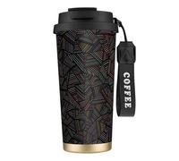 YXDVPALNE Arcobaleno lineare geometrico stampato in 3D,Tazza da caffè in acciaio inossidabile 316 con cordino, bicchiere termico da viaggio per auto, 500 ml
