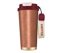 YXDVPALNE Aspetto rame martellato,Tazza da caffè in acciaio inossidabile 316 con cordino, bicchiere termico da viaggio per auto, 500 ml