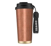 YXDVPALNE Aspetto rame martellato,Tazza da caffè in acciaio inossidabile 316 con cordino, bicchiere termico da viaggio per auto, 500 ml