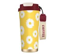 YXDVPALNE Aster bianco Margherita gialla,Tazza da caffè in acciaio inossidabile 316 con cordino, bicchiere termico da viaggio per auto, 500 ml