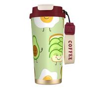 YXDVPALNE Avocado carino, pane tostato e uovo fritto,Tazza da caffè in acciaio inossidabile 316 con cordino, bicchiere termico da viaggio per auto, 500 ml