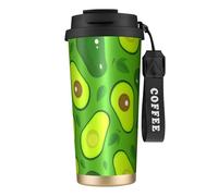 YXDVPALNE Avocado su cibi e bevande verdi,Tazza da caffè in acciaio inossidabile 316 con cordino, bicchiere termico da viaggio per auto, 500 ml