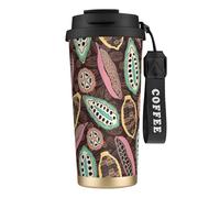 YXDVPALNE Baccello di cacao colorato,Tazza da caffè in acciaio inossidabile 316 con cordino, bicchiere termico da viaggio per auto, 500 ml