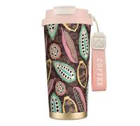 YXDVPALNE Baccello di cacao colorato,Tazza da caffè in acciaio inossidabile 316 con cordino, bicchiere termico da viaggio per auto, 500 ml