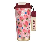 YXDVPALNE Bella fragola rosa,Tazza da caffè in acciaio inossidabile 316 con cordino, bicchiere termico da viaggio per auto, 500 ml