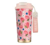 YXDVPALNE Bella fragola rosa,Tazza da caffè in acciaio inossidabile 316 con cordino, bicchiere termico da viaggio per auto, 500 ml