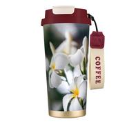 YXDVPALNE Bellissimi fiori di Plumeria con scia di frangipani bianco,Tazza da caffè in acciaio inossidabile 316 con cordino, bicchiere termico da viaggio per auto, 500 ml