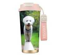 YXDVPALNE Bichon Frise Bokeh Animali Domestici Cani Parco Cani Bianchi,Tazza da caffè in acciaio inossidabile 316 con cordino, bicchiere termico da viaggio per auto, 500 ml