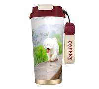 YXDVPALNE Bichon Frise Park Animali domestici Cani Bichon Frise Cani,Tazza da caffè in acciaio inossidabile 316 con cordino, bicchiere termico da viaggio per auto, 500 ml