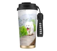 YXDVPALNE Bichon Frise Park Animali domestici Cani Bichon Frise Cani,Tazza da caffè in acciaio inossidabile 316 con cordino, bicchiere termico da viaggio per auto, 500 ml