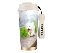 YXDVPALNE Bichon Frise Park Animali domestici Cani Bichon Frise Cani,Tazza da caffè in acciaio inossidabile 316 con cordino, bicchiere termico da viaggio per auto, 500 ml