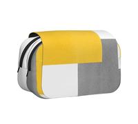 YXDVPALNE Blocco geometrico giallo grigio bianco Astuccio portapenne portatile a doppia conchiglia con cerniera