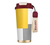 YXDVPALNE Blocco geometrico giallo grigio bianco,Tazza da caffè in acciaio inossidabile 316 con cordino, bicchiere termico da viaggio per auto, 500 ml