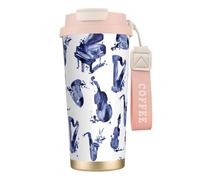 YXDVPALNE Blues Sassofono Pianoforte Violoncello Basso,Tazza da caffè in acciaio inossidabile 316 con cordino, bicchiere termico da viaggio per auto, 500 ml