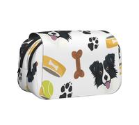 YXDVPALNE Border Collie cane sorridente Astuccio portapenne portatile a doppia conchiglia con cerniera