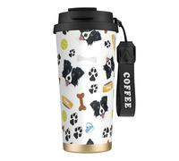 YXDVPALNE Border Collie cane sorridente,Tazza da caffè in acciaio inossidabile 316 con cordino, bicchiere termico da viaggio per auto, 500 ml